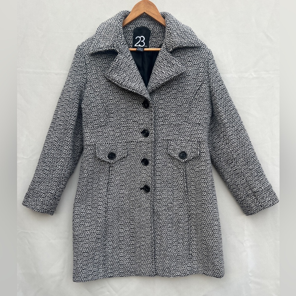 23rd St Wool Blend Peacoat |Classic Black & White Tweed | Timeless‎ Preppy Style